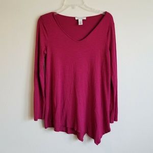 Blouse Long Sleeve Top asymmetrical hem maroon red